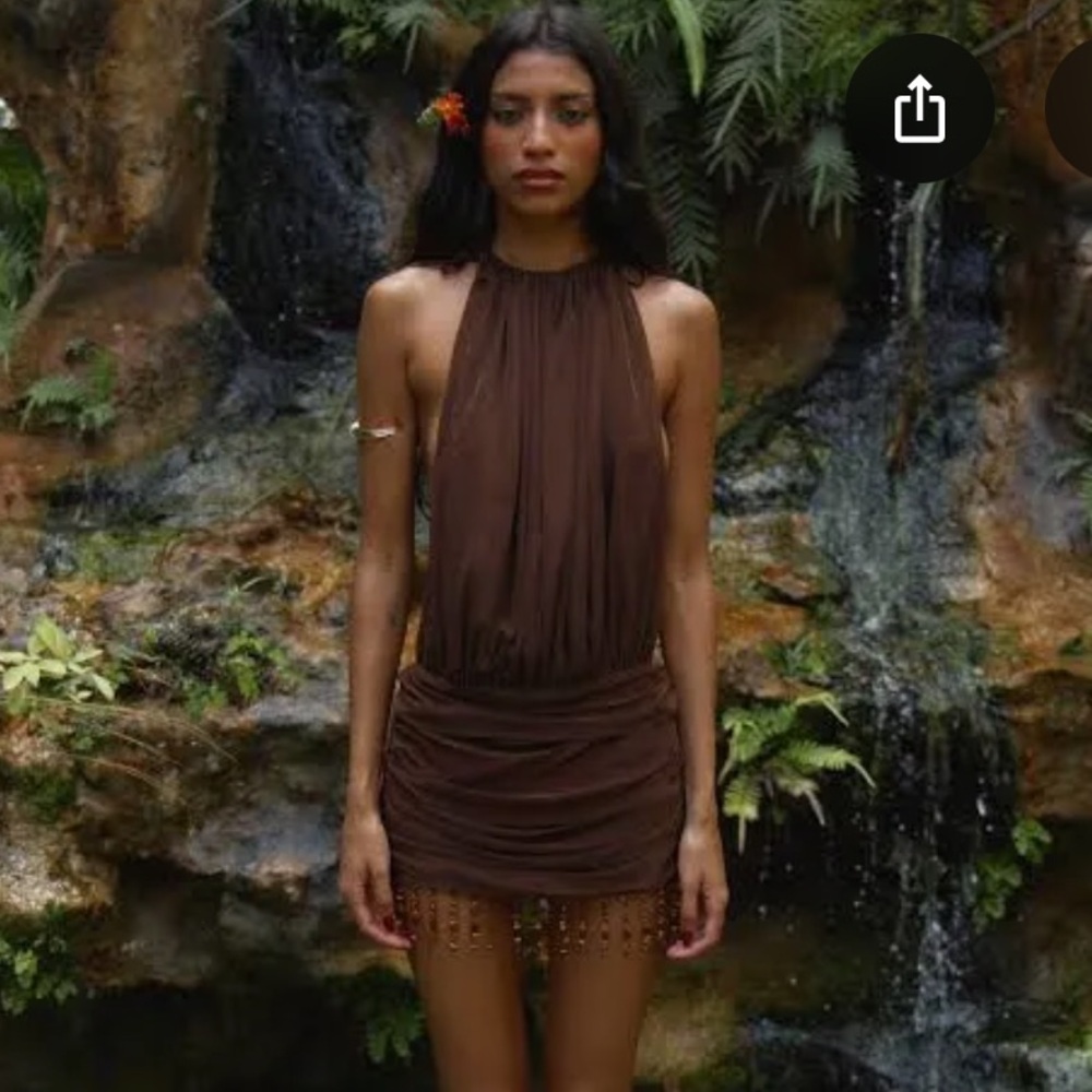 Mirror Palais La Piscine Mini Dress in Chocolate
